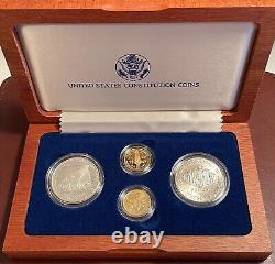 1987 Ensemble de 4 pièces en or et en argent de 5 dollars de la Constitution américaine - Épreuve et non circulée - Magnifique