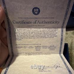 1987 OR U. S. Mint 5 DOLLARS Épreuve Constitution des États-Unis Nous le Peuple Ensemble Complet COA