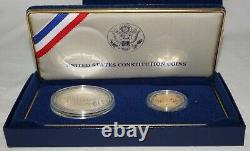 1987 Pièces De La Constitution Américaine 5 $ D'or 1 $ D'argent En Boîte W. Coa (kil) 1