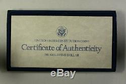 1987 U. S. Mint Constitution 5 $ Preuve D'or Pièce Commémorative Avec La Boîte Et Coa Ogp