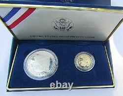 1987 Us Mint Constitution 2 Pièce De 5 Dollars D'or Et D'argent Avec La Boîte Cao