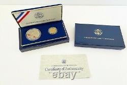 1987 Us Mint Constitution 2 Pièce De 5 Dollars D'or Et D'argent Avec La Boîte Cao A