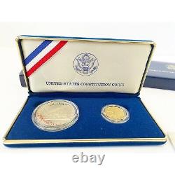 1987 Us Mint Constitution 2 Pièce De 5 Dollars D'or Et D'argent Avec La Boîte Cao A