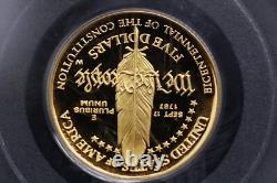1987-W 5 $ Pièce d'or Constitution PR69DCAM Classée PCGS 1/4 oz Or 02