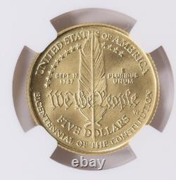 1987-W CONSTITUTION Or $5 COMMÉMORATIF NGC MS70