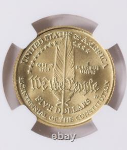 1987-W CONSTITUTION Or 5 $ COMMÉMORATIVE NGC MS70