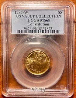 1987-W Constitution US VAULT COLLECTION Pièce d'or de 5 $ PCGS MS69