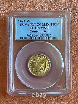 1987-W Or $5 Constitution PCGS 69 MS-69 Collection de pièces commémoratives de la collection Vault