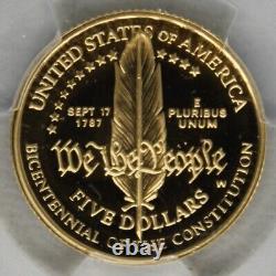 1987-W PR70 DCAM 5$ Or Demi-Aigle Commémoratif de la Constitution FAIBLE POP PCGS