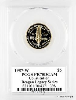 1987-w 5 $ Constitution Gold Commem Coin Pcgs Pr70dcam Reagan Legacy Pop Of 23