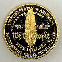 1987-w Us Gold $5 Constitution Commemorative Proof Coin