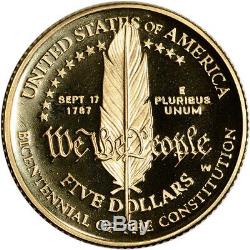1987-w Us Gold $ 5 Constitution & Preuve Pièce Commémorative Capsule