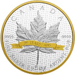 1988-2018 Iconic Sml 2oz Argent Pur Feuille D'érable Plaqué Or $ Preuve 10coin Canada