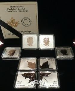 1988-2018 Maple Leaf Quartet Rose En Argent Plaqué Or Pur 4x 3 $ Preuve Canada Pièce