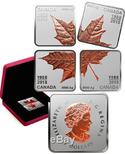 1988-2018 Maple Leaf Quartet Rose En Argent Plaqué Or Pur 4x 3 $ Preuve Canada Pièce