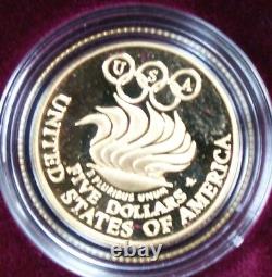 1988 $5 Gold Half Eagle Olympic Proof Commémorative Coin Box Coa Ogp