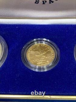 1988 L'amérique Dans L'espace Commemorative Or, Argent, & Copper 3 Coin Set Avec Coa