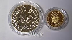 1988 Olympic 2 Jeu De Preuve De Pièces 5 $ D'or Demi-aigle Et Argent Dollar Avec Coa