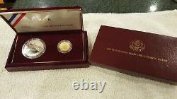 1988 Silver Dollar & Gold Cinq Dollars Us Olympic Two Coin Set, Unc. Avec L'aco