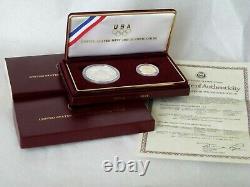 1988 Us Mint Olympic 2 Coin Proof Set $5 Dollar D'or Et D'argent Avec Coa &box
