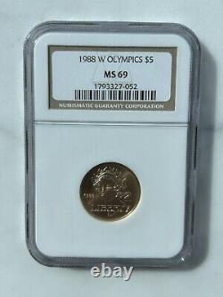 1988-W Pièce commémorative olympique en or de 5 $ NGC MS-69 1/4 once d'or