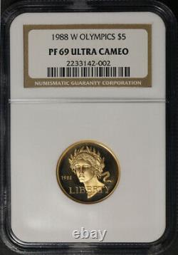 1988-w Jeux Olympiques Commem Or $5 Coin Ngc Pf69 Ultra Cameo Brown Label Stock