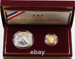 1988-w Proof Olympic Commémorative 2 Coin Set 5 $ D'or Et D'argent 1 Dollar Ogp
