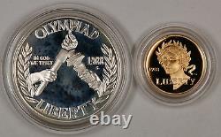 1988-w Proof Olympic Commémorative 2 Coin Set 5 $ D'or Et D'argent 1 Dollar Ogp