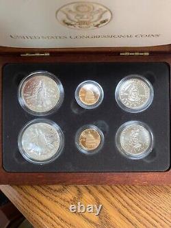 1989 Commémoration du Congrès de 5 $, 1 $, 50 c (ensemble de 6 pièces preuves et non circulées en or, argent et revêtement)