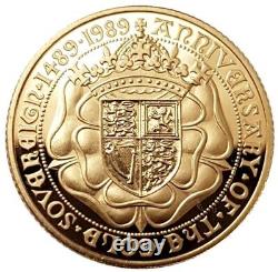 1989 Souverain d'or Proof 500e anniversaire. Reine Elizabeth II COA #04268