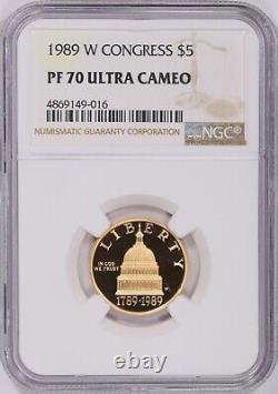 1989-W Congrès Bicentenaire Moderne Or Commémoratif 5 $ NGC PF 70 Ultra Cameo