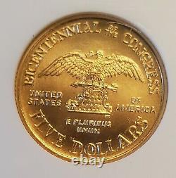 1989-w Congrès $5 Non Circulé Modern Commémorative Gold Coin Ngc Ms70