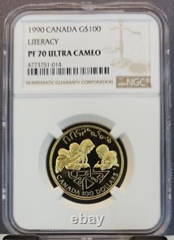 1990 Canada Or 100 $ Alphabetisation NGC PF 70 Ultra Cameo Rareté Perfection