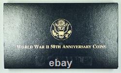 1991-1995 Deuxième Guerre Mondiale 50e Ann. Or $5 Argent $1 50 Cent 3 Pièce De Preuve En Ogp