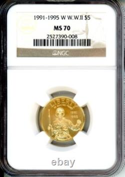 1991 1995 W 5 $ Pièce commémorative en or de la Seconde Guerre mondiale Ww-ii Ngc Ms-70 Ms70