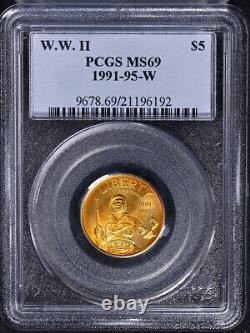 1991-1995 - W Pièce commémorative en or de 5 $ de la Seconde Guerre mondiale PCGS MS69