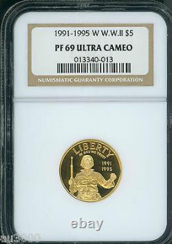 1991-1995-w $5 Or commémoratif de la Seconde Guerre mondiale Ngc Pr69 Preuve Pr-69 Pf69