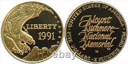 1991 5 $ Or Commemoratif Épreuve (Mont Rushmore). 2418 oz. AGW