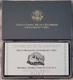 1991 American Mint Mount Rushmore Anniversary 3-coin Proof Set Or Argent