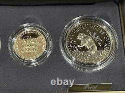 1991 American Mount Rushmore Anniversary 3 Pièces Proof Set Gold & Silver Box And Coa