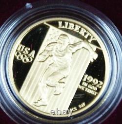 1992 $5 Gold Half Eagle Olympic Proof Commémorative Coin Box Coa Ogp