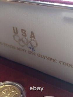 1992 American Mint Olympic Commémorative 3 Pièces D'argent Et De Preuve D'or Émises Comme Dhg