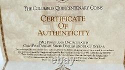 1992 Columbus Quincentenaire Six Pièces D'argent Et D'or Et Unc En Ogp