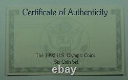 1992 Jeux Olympiques Commémoratifs $5 $1 50c Proof & Unc Gold, Silver, Clad 6 Pièces Set