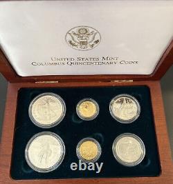 1992 Le Quincentenaire de Columbus 6 pièces en or et en argent Proof Set dans une boîte