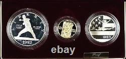 1992 Us Mint Olympic Commémorative 3 Pièces D'argent Et De Preuve D'or En Tant Que Dgh