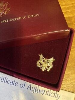 1992 Us Olympic Commémorative 3 Pièces D'argent Et D'or Jeu De Preuve Avec Boîte Coa & Ty Msg