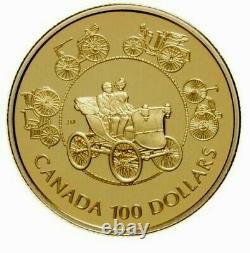 1993 Canada $100 Dollars Gold Coin The Horseless Transportage Proof 1/4 Oz