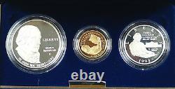1993 Us Mint Bill Of Rights Commem 3 Coin Silver & Gold Proof Set As Issued Dgh