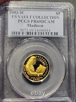 1993-W James Madison Billet de 5 dollars en or sur les droits de l'homme PCGS-PR69DCAM Collection US VAULT